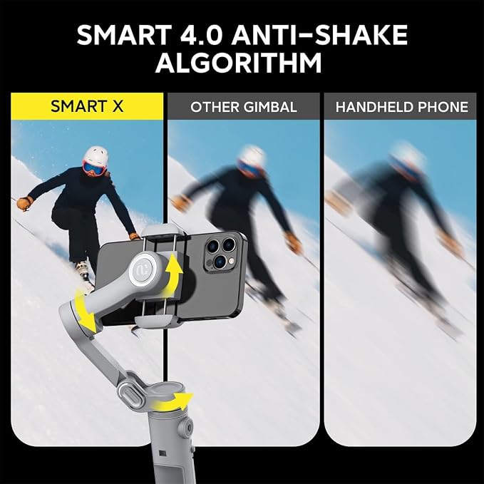 Gimbal Stabilizer for Smartphone w/LED Light Face Tracking Inception Timelapse Handheld Foldable 3-Axis Gimble for iPhone 15 14 13 12 11 Pro Max Android Galaxy S23 YouTube TikTok Vlog AOCHUAN Smart X - Image 6