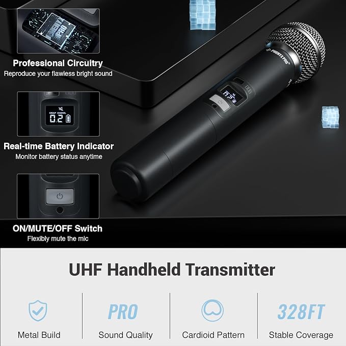 Phenyx Pro Wireless Microphone System, Dual Channel 100 UHF Metal Receiver, 328ft Range Auto Scan, Cordless Handheld & Bodypack & Lapel Mic Combo for Karaoke Church Speech PTU-71-1H1B | Quick IR Sync, Lapel Mic, 2 x 100 Frequencies, 328 ft Range, Karao... - Image 4