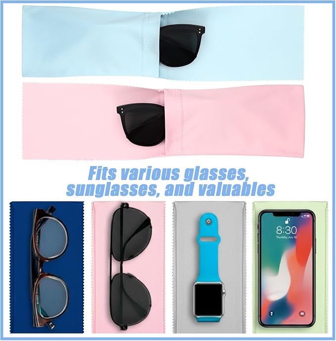 Yunsailing 12 Pcs Eyeglass Cleaning Cloth Case Soft Colorful Glasses Pouch Works as Glasses Case and Cleaning Cloth Microfiber Pocket for Eyeglasses Sunglasses Watch Jewelry Smartphone - Image 4
