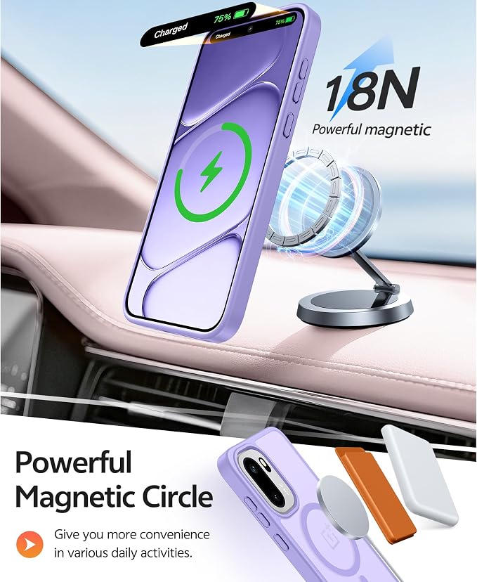 FNTCASE for OnePlus 15R Case, Fit for Magsafe, Screen Protector | Translucent Matte Magnetic Back, 14FT Military Grade Drop Protection, Shockproof Protective Phone Cover, Light Purple - Image 3