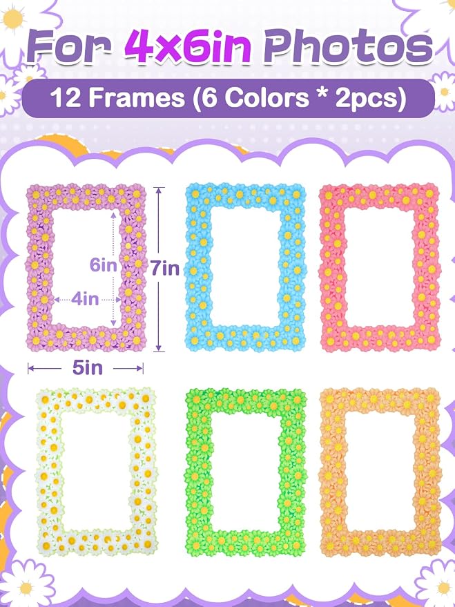 12Pcs Magnetic Picture Frames for 4"x6" Photo, Locker Accessories for Girls | 6 Colors, Cute Back to School Gifts, Classroom Decorations Supplies, Refrigerator Decor, Daisy - Image 5