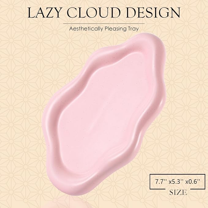 CCINPPY Ceramic Cloud Jewelry Tray Trinket Dish Key Bowl Nightstand Decor | Decorative Small Desk Tray Jewelry Plate Key Holder Bowl Cute Bedroom Room Decor Aesthetic, Gift for Women, Pink Medium - Image 2