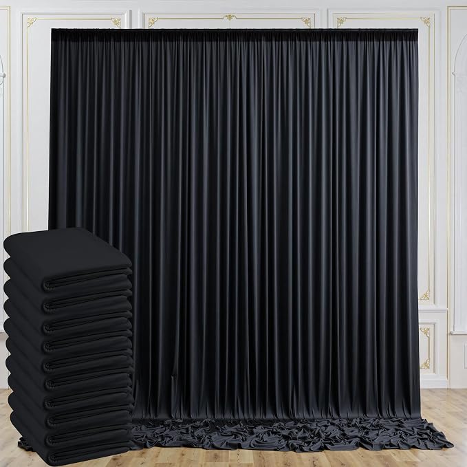 50ftx10ft Wrinkle Free Black Backdrop Curtain for Parties, 10 Panels 5x10ft Silky Photo Backdrop Drapes Back Drop Cloth Drapery for Wedding Birthday Photography Background Photoshoot Decor - Image 6