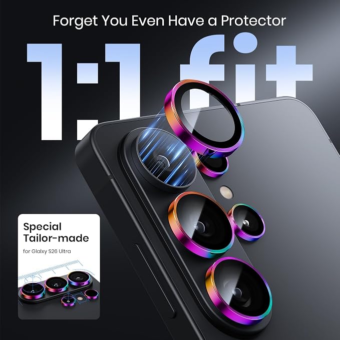 Hoerrye for Samsung Galaxy S26 Ultra Camera Lens Protector - [Top 9H+ Tempered Glass - 12FT Military Grade] Case Friendly Invisible Fit Camera Screen Protector Cover Accessories,Colorful | Top 9H+ Tempered Glass, 12FT Military Grade, Case Friendly, Inv... - Image 4