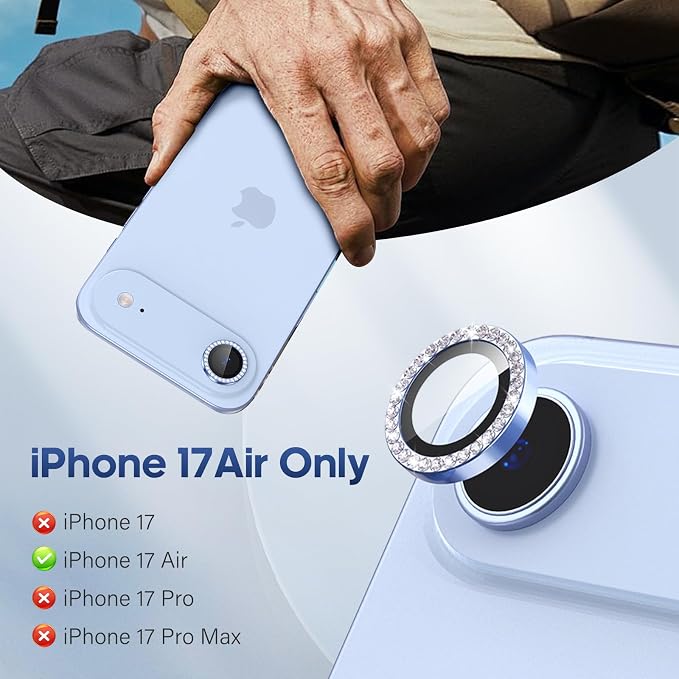 for iPhone 17 Air Camera Lens Protector Cover Bling Diamond, Blue | Individual Metal, 9H Hardness, Scratch Resistant, Shockproof, Drop Protection, Case Friendly, Stylish Accessories - Image 2