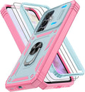 Gritup for Galaxy A35 5G Case Military-Grade Shockproof with Kickstand | with 2 PCS Screen Protector, Slide Camera Cover, Heavy Duty Outdoor Protection Funda para A 35 Phone Cover, Green+Pink by Gritup