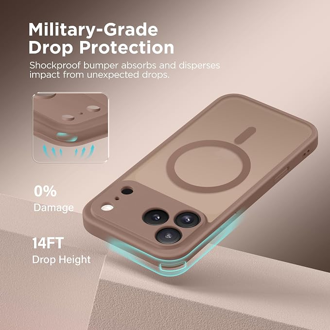 CAPRARO for iPhone 17 Pro Max Case, Compatible with MagSafe Brown | Upgraded [Full Camera Protection] Protective Translucent Matte Women Girl Magnetic Phone Case Cover, Brown - Image 6