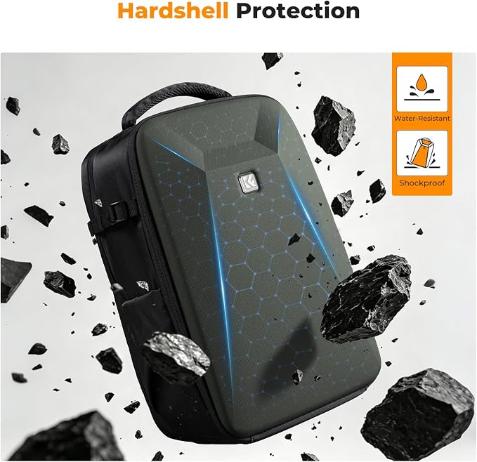 K&F CONCEPT Camera Backpack,Hardshell Photography DSLR Camera Bag | 15-15.6 Inch Laptop Compartment, Waterproof, Hard Shell Camera Case, Compatible with Canon/Nikon/Sony/DJI Mavic Drone, B07 - Image 5