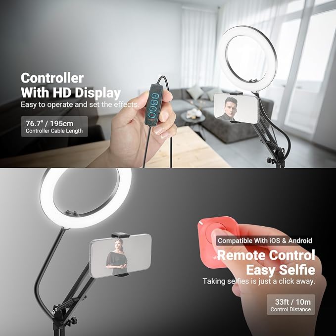 NEEWER Entry Level Version N41 8" LED Ring Light with Desk Clamp Stand/Remote, Overhead Phone Mount Holder Compatible with iPhone, Streaming Video Recording Selfie Nail Tech Food Photography Lighting - Image 8