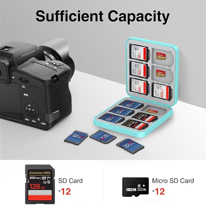 HEIYING Memory SD Card Holder with 24 Card Slots for Micro SD Cards | 12 SD + 12 Micro SD Slots, Magnetic Closure, Compact Portable Storage case with Soft Silicone Interior for Card Protection - Image 2