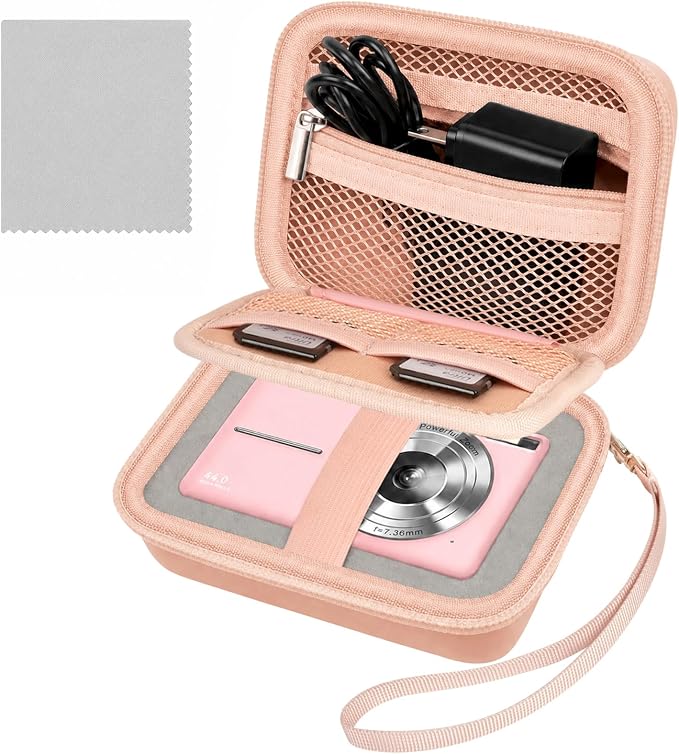 Comecase Camera Case for Kodak PIXPRO FZ55/FZ45/ for CAMKORY, Tiffany Pink | Hard EVA Shell, Padded Divider and 2 SD Card Slots Organize a Compact Camera, Charger and Cable for Travel. Case Only. by COMECASE