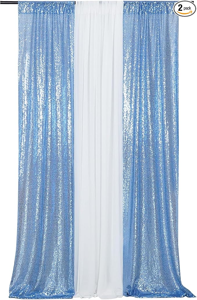 Poise3EHome Baby Blue Sequin Backdrop Curtain, 2 Panels 2Ft x 8Ft Glitter Photography Background for Party Baby Shower Wedding Birthday Christmas Thanksgiving Halloween Decoration by Poise3EHome