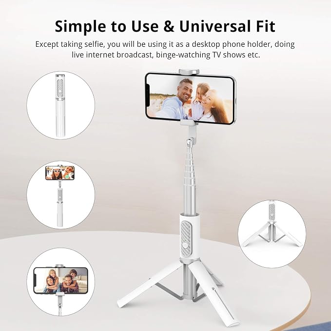 ATUMTEK Selfie Stick Tripod, 3-in-1 Extendable Aluminum Phone Tripod with Detachable Bluetooth Remote, Compatible with iPhone 17/16/15/14/13/12/11/11 Pro/XS Max/XR and Samsung Smartphones, White - Image 6