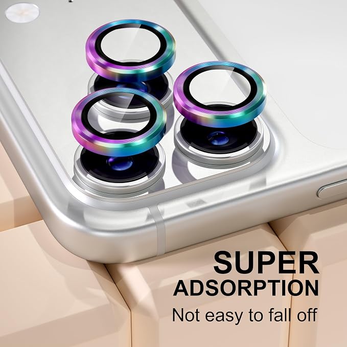 Misea Compatible for iPhone 17 Pro/iPhone 17 Pro Max Camera Lens Protector | 9H Tempered Glass Ultra HD Bling Camera Screen Protector Cover Metal Individual Ring Decoration Accessories, Colorful - Image 6