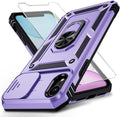 for iPhone XR Case with Camera Lens Cover, HD Screen Protector, 10 FT Military Grade Drop Protection, Magnetic Ring Holder Kickstand Protective Phone Case, Lavender by Weycolor