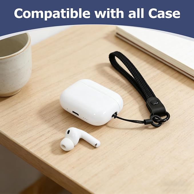 Elastic Nylon Wrist Lanyard for AirPods Case, Anti-Lost Strap for AirPods 1/2/3/Pro/Pro 2 Charging Case, Multi-Functional Wrist Strap for Phones Keys Cameras Small Gadgets, Black - Image 3
