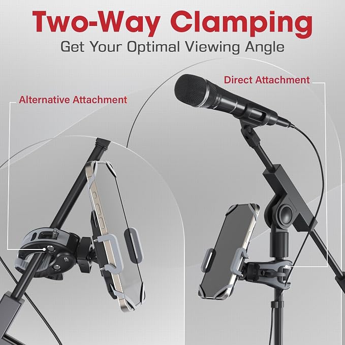 Crescendo CR-30 SlimClip Mic Stand Phone Holder, iPhone Clamp Mount, Pole Phone Mount, Microphone, Music or Drum Stand, Mic/Phone Clip - for iPhone, Samsung Galaxy, Pixel, Any Smartphone (Grey) - Image 3