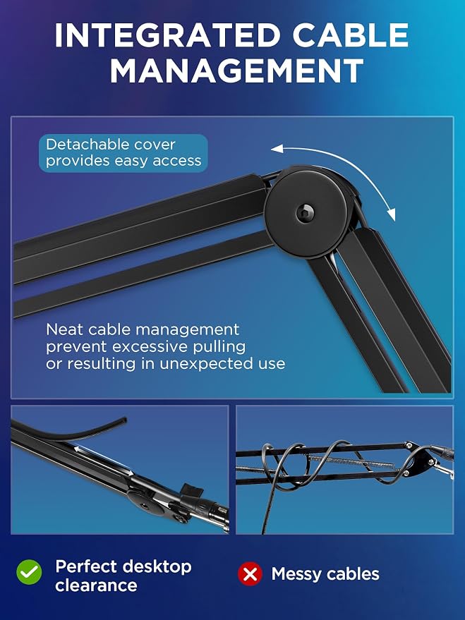 InnoGear Mic Arm Microphone Boom Arm Cable Management for Blue Yeti, Black | Desk Mount, for Shure Fifine, Professional Appearance, Extendable, Horizontal Reach 32.3", 3.5 lb Weight Capacity, Heavy-Duty - Image 5