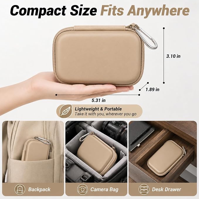 Comecase Dual SSD Case for SanDisk Extreme Portable SSD and Extreme PRO | Holds 2 Drives & 12 SD Cards, Elastic Strap Fit 500GB/1TB/2TB/4TB/8TB, Cable Groove & Carabiner for Travel, Khaki, Box Only - Image 4