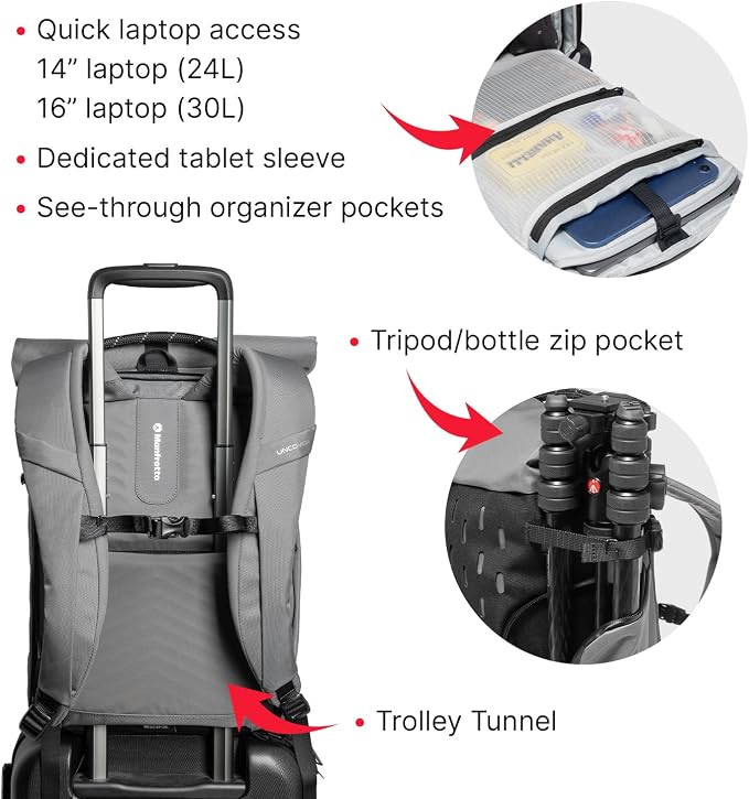 Manfrotto Uncover Camera Backpack 30L, Expandable Roll-Top | Waterproof Travel Camera Bag for DSLR, Mirrorless and Drone, Quick Side Access, 16" Laptop Photography Backpack - Image 5