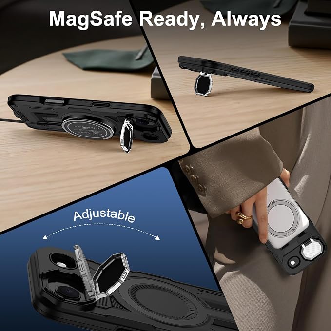 iPhone Air Case with Camera Cover Stand, Magnetic Case with Camera Lens Protector Phone Cover Grip Stand MagSafe for iPhone AIR Military-Grade Shockproof CASE Kickstand for iPhone Air, 6.6 inch, Black - Image 5