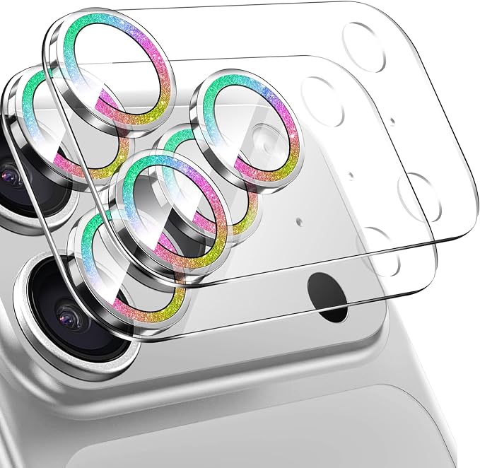 2 Pack for iPhone 17 Pro Max Camera Lens Protector | Bling Tempered Glass 9 Hardness,Anti-Scratch High Definition Camera Screen Protector (Multi-coloured) by NECARSIN