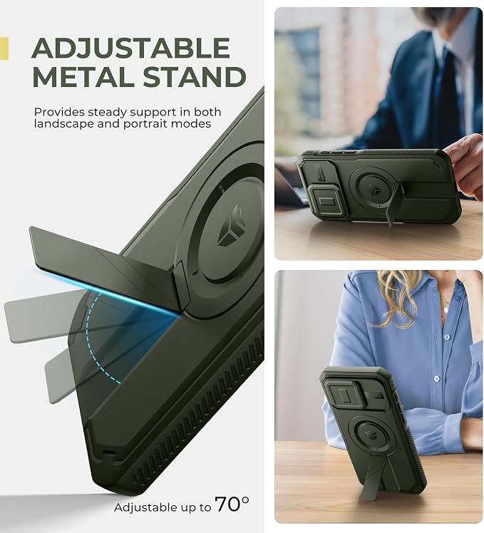 Dexnor for iPhone 15 Pro Max Case with Slide Camera Cover & Adjustable Kickstand, Compatible with MagSafe, Rugged Shockproof Bumper Cases Heavy-Duty Magnetic Protective Cover,6.7 inch,Army Green - Image 5