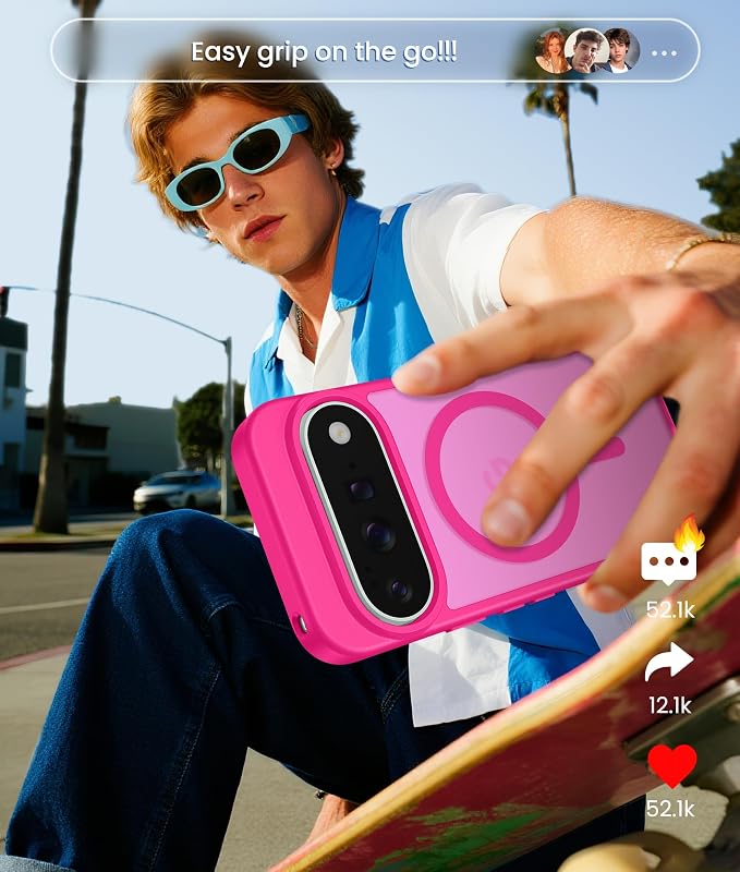 FNTCASE for Google Pixel 11 Pro XL Case, Fit for Magsafe, Screen Protector | Translucent Matte Magnetic Back, 14FT Military Grade Drop Protection, Shockproof Protective Phone Cover, Hot Pink - Image 9