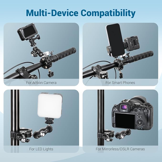 Super Clamp Camera Mount Kit with 360° Dual Ballhead Magic Arm,1/4" and 3/8" Threaded Holes,Action Camera Phone Holder Adapter for Dji Osmo Pocket 4 Monitor LED Light Microphone Desk Tripod Motorcycle - Image 6