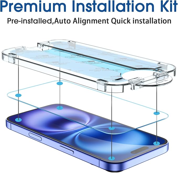 amFilm OneTouch for iPhone 16 Plus Screen Protector 6.7'' Tempered Glass | Auto-Alignment, 30s Install, Bubble Free, Scratch & Drop Protection, HD Clear, Camera Lens Protector, 2+2 Pack (16-6.7'') - Image 3