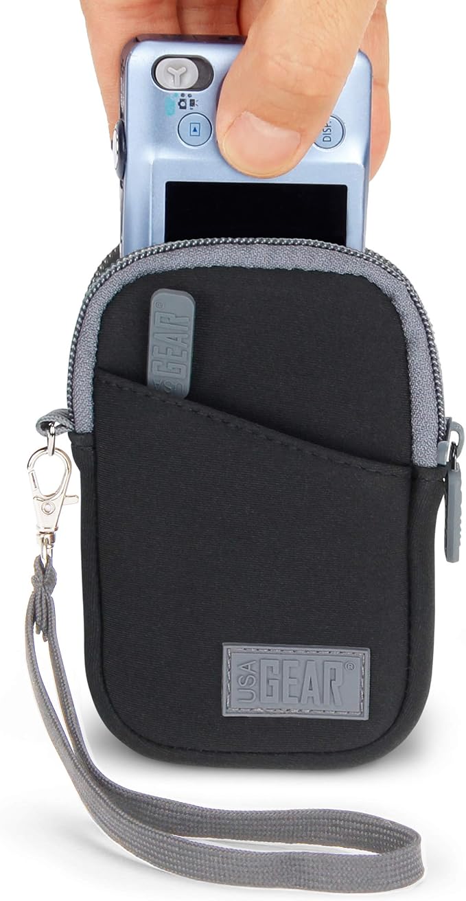 USA GEAR Compact Camera Case - Water Resistant Digital Camera Small Bag w/Belt Loop, Wrist Strap, Pocket for SD Card, Charging Cable - Pouch Compatible with Canon, Nikon, Sony and More (Black) - Image 2