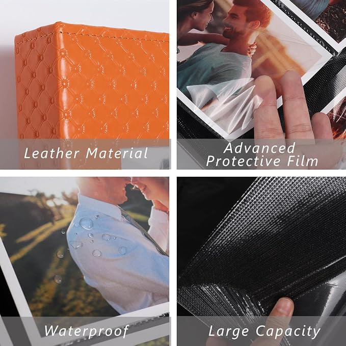 RECUTMS Photo Album 4x6 Pictures, 300 Pockets Large Capacity Picture Album | Acid-Free Black Pages, Leather Cover, Horizontal Pockets, Custom Photo Cover, Perfect for Wedding, Family&Trave - Image 4
