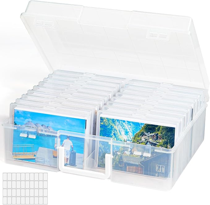 Lifewit 4x6 Photo Storage Box, 18 pcs Inner Photo Case with Lids, Clear Photo Organizers with 1 Sheet Label Sticker, Plastic Craft Storage Box for Seeds Sticker Cards Pictures Stamps Office Supplies | 1 Pcs Transport Outter Case with Handle& Labels, Co... by Lifewit