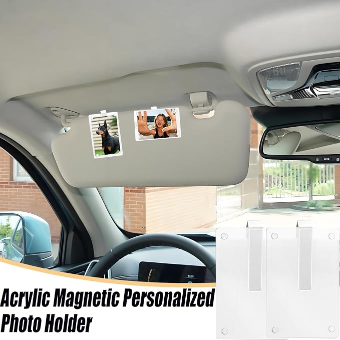 2-Pack Magnetic Car Photo Holders - Dual Clip & Magnet Visor Photo Frame for Car, Strong Hold on Air Vent or Visor to Display Family Pictures, Clear Acrylic Picture Frame Accessories - Image 5