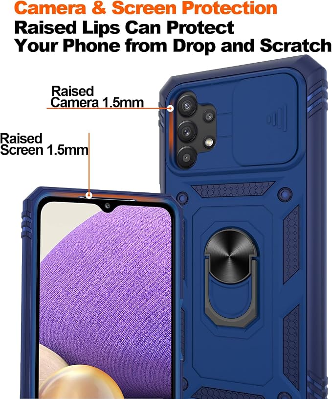 Gritup for Galaxy A32 5G Case Military-Grade Shockproof with Kickstand Blue | with 2 PCS Screen Protector, Slide Camera Cover, Heavy Duty Outdoor Protection Full Body Funda para Galaxy A 32 Cover-Blue - Image 5