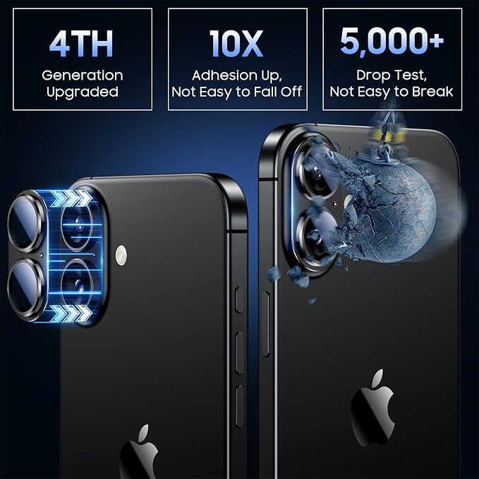 Uyiton for iPhone 16 / iPhone 16 Plus Camera Lens Protector | Not Easy to Break, Strong Adsorption, Case-Friendly, Metal 9H Sapphire Glass Rear Camera Screen Cover, Black Titanium - Image 2