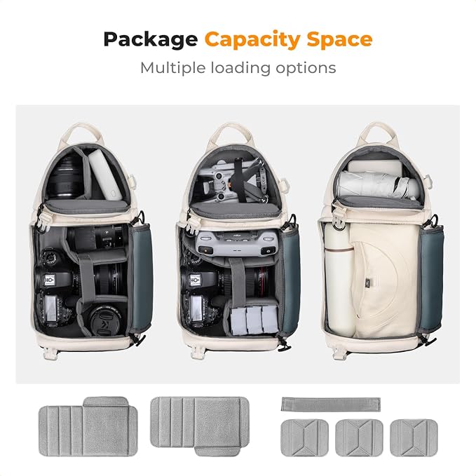 K&F CONCEPT Camera Sling Bag, Compact Crossbody Backpack, 10L | Fits Mirrorless & Small DSLR. Water-Repellent Twill Fabric. 5 Removable Dividers. Adjustable Strap 20.5–39.8 in. BS11 - Image 4