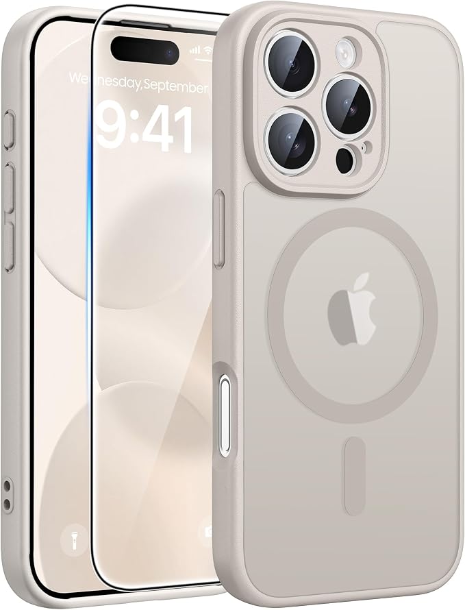 FNTCASE for iPhone 16 Pro Max Case, Fit for Magsafe, Glass Screen Protector | Full Camera Protection, Translucent Matte, 14FT Military Grade Drop Proof, Shockproof Protective Phone Cover, Off White by FNTCASE