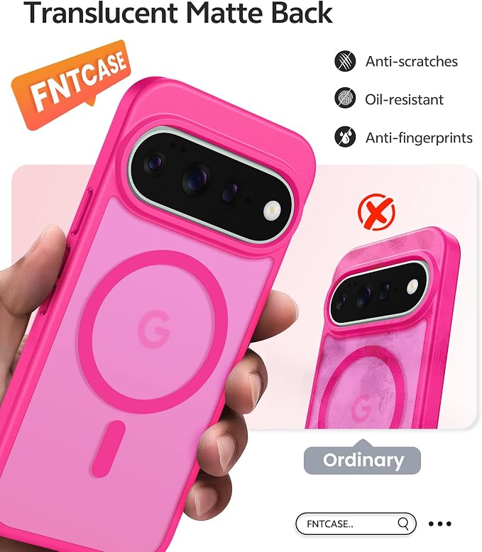 FNTCASE for Google Pixel 11 Pro XL Case, Fit for Magsafe, Screen Protector | Translucent Matte Magnetic Back, 14FT Military Grade Drop Protection, Shockproof Protective Phone Cover, Hot Pink - Image 7