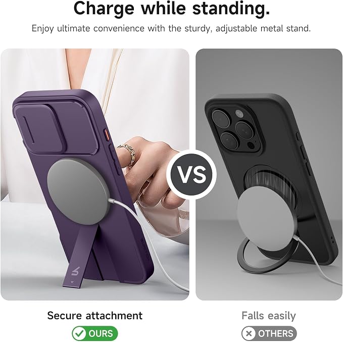 SURITCH for iPhone 16 Pro Max Case with Magnetic Camera Slide Cover and Adjustable Kickstand, Compatible with MagSafe, Shockproof Bumper Case Slim Protective Cover 6.9 Inch, Dark Purple - Image 5