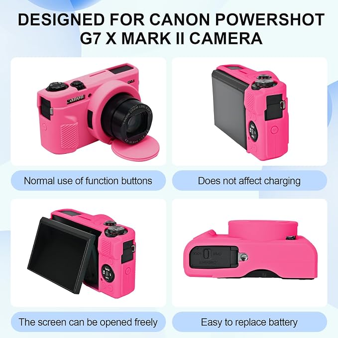 Case with Removable Lens Cover for Canon G7X Mark II/G7XII Camera(Rose) | Soft Silicone Camera Protective Case,Slim Fit,Anti-Scratch,Dustproof,Shockproof,Camera Accessories,For Travel,Daily Use - Image 3