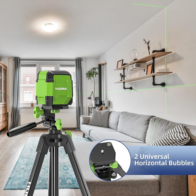 Huepar 60-Inch Lightweight Tripod Portable Adjustable Laser Level Tripod | 3-Way Swivel Pan Head, 2 Bubble Levels, 1/4" and 5/8" Thread Mount for Varieties Tools, Only for Indoor Basic Work - Image 5