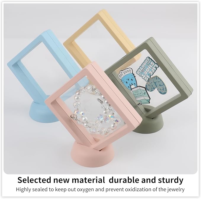 20 Pcs Floating Frame Case with Stands, 3.5X 3.5 x 0.8 inch, Challenge Coin Display,Transparent PE Jewelry Storage Box, Floating Display Holder Stands for Antique Challenge Coins, Medallion(4 Color) - Image 7