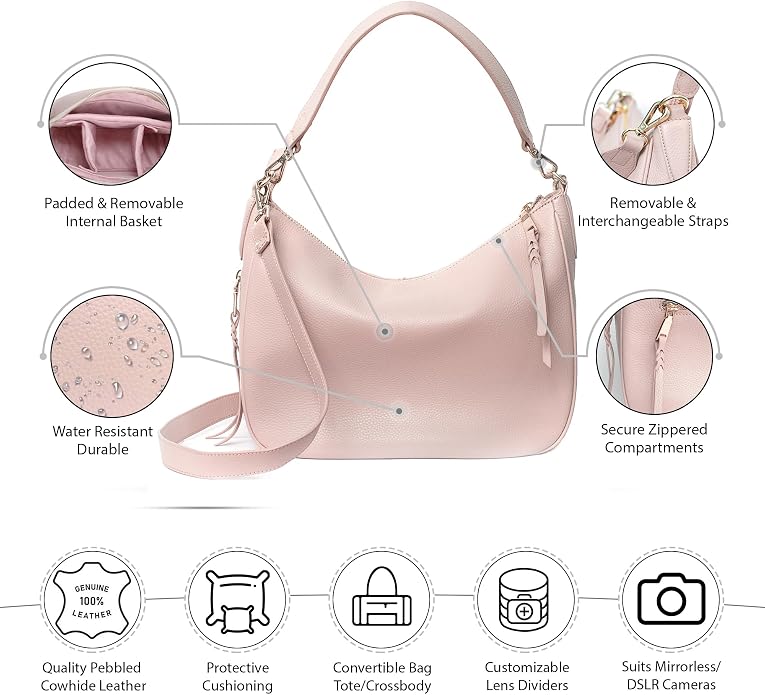 Meliae Camera Bag for Women, DSLR Mirrorless Camera Purse, Leather Shoulder Crossbody Hobo Travel Tote - Image 3