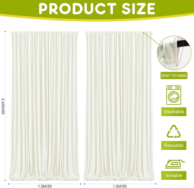 Ivory Backdrop Curtain for Wedding Parties Backdrop Drapes 10x8FT | Wrinkle Free Polyester Curtain Backdrop Ivory Draping Fabric for Backdrop Photoshoot Birthday Party Background,2 Panel 5x8FT - Image 2
