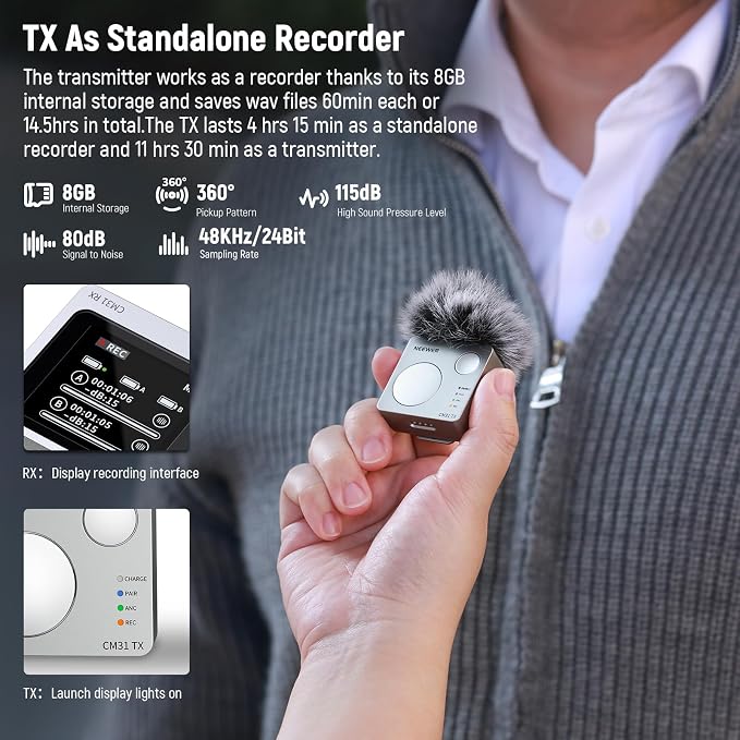 NEEWER CM31 Wireless Lavalier Microphone with 8GB Storage 820ft Range 48KHz 24Bit Noise Cancelling Compatible with iPhone iPad Android PC Camera YouTube/TikTok Stream Podcast Interview - Image 6