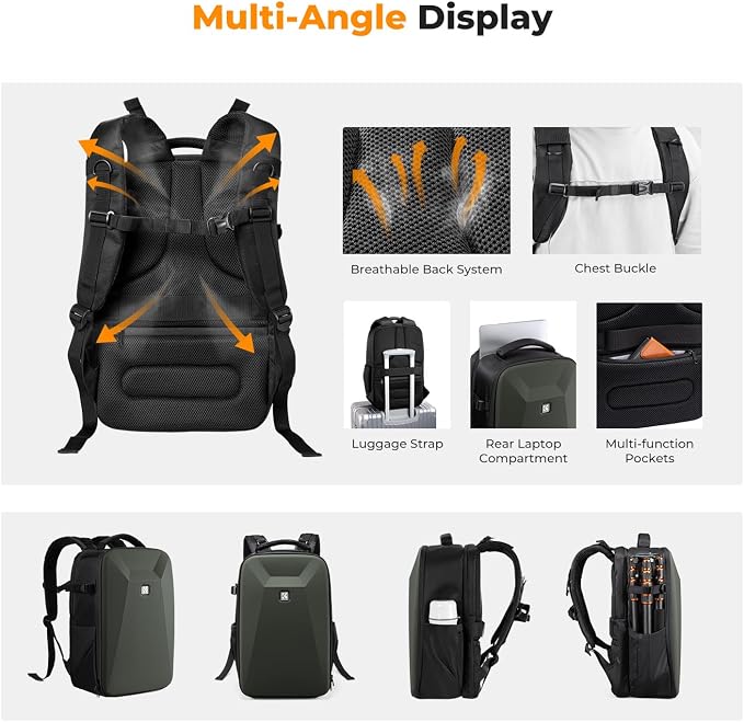 K&F CONCEPT Camera Backpack,Hardshell Photography DSLR Camera Bag | 15-15.6 Inch Laptop Compartment, Waterproof, Hard Shell Camera Case, Compatible with Canon/Nikon/Sony/DJI Mavic Drone, B07 - Image 4