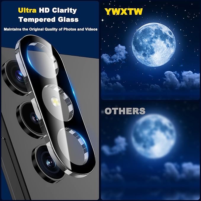 YWXTW 3 Pack Camera Lens Protector for Samsung Galaxy S25 6.2 Inch, 9H Tempered Glass Ultra HD [No Impact on Night Shots] S25 Lens Protector, Anti-Scratch No Bubbles - Image 5