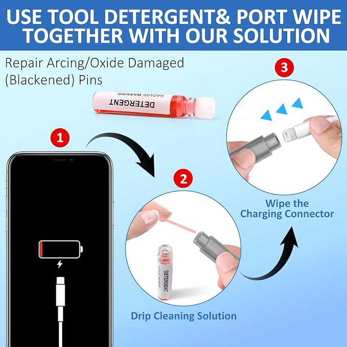 iPhone Cleaning Kit for Charging Port, Cleaner Kit for AirPod Phone, Grey | Multi-Tool, iPhone Cleaner, Repair Lightning Cable USB C Speaker Charger iPad Connector, Compact Portable, with Storage Case - Image 6