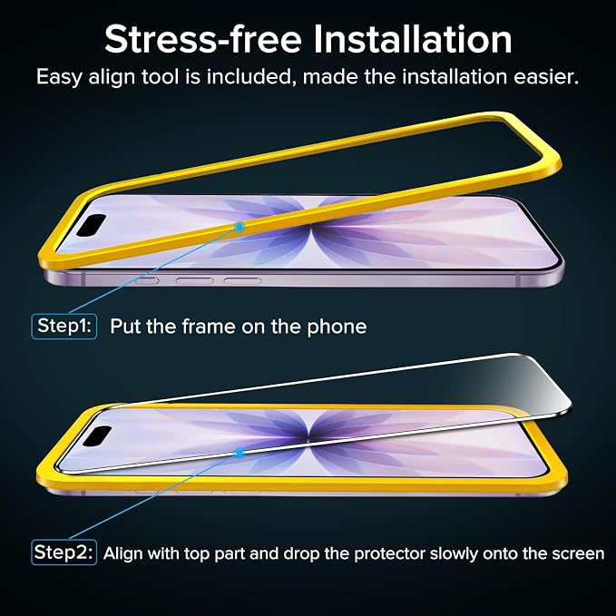 ivoler Screen Protector for iPhone 17/16 Pro 6.3" Tempered Glass 2-Pack | with [Easy Installation Frame], Anti-Scratch Case Friendly Clear HD Film for iPhone 17/ iPhone 16 Pro 6.3 inch - Image 3